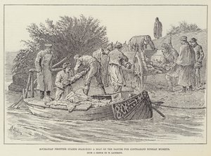 Gardes-frontières roumains fouillant un bateau sur le Danube à la recherche de fusils russes de contrebande - Johann Nepomuk Schonberg